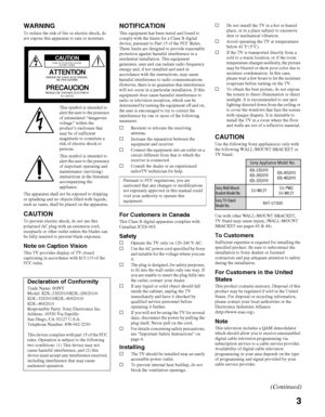 Page 33
WARNING
To reduce the risk of fire or electric shock, do 
not expose this apparatus to rain or moisture.
This symbol is intended to 
alert the user to the presence 
of uninsulated “dangerous 
voltage” within the 
product’s enclosure that 
may be of sufficient 
magnitude to constitute a 
risk of electric shock to 
persons.
This symbol is intended to 
alert the user to the presence 
of important operating and 
maintenance (servicing) 
instructions in the literature 
accompanying the 
appliance.
The...