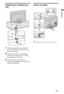 Page 875PT
Impedir que o televisor se 
vire
1Coloque um parafuso para madeira 
(4 mm de diâmetro, não fornecido) no 
móvel do televisor.
2Coloque um parafuso de montagem 
(M4 × 16, não fornecido) no orifício 
para parafuso do televisor.
3Una o parafuso para madeira ao 
parafuso de montagem com uma corda 
forte (não fornecida).
Juntar os cabos
~
Não junte o cabo de CA com os restantes cabos.
Instalação
 