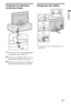 Page 55FR
Protection du téléviseur 
contre les chutes
1Fixez une vis à bois (4 mm de diamètre, 
non fournie) sur le meuble TV.
2Fixez une vis à métaux (M4 × 16, non 
fournie) dans l’orifice du téléviseur.
3Reliez la vis à bois et la vis à métaux à 
l’aide d’un lien résistant (non fourni).
Rangement des câbles
~
Ne rangez pas le cordon d’alimentation avec les 
autres câbles.
Installation
 