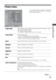 Page 21
21 GB
Using MENU Functions
Picture menu
You can select the options listed below on the Picture 
menu. To select options in “Settings”, see “Navigating 
through menus” (page 20).
Target InputsSelects whether to apply settings made in the Picture menu to all inputs, or only to 
the input currently being watched.
“All”: Applies settings to all inputs.
“Viewing Only”: Applies settings only to the current input.
Picture ModeSelects the picture mode.
“Vivid”: For enhanced picture contrast and sharpness....