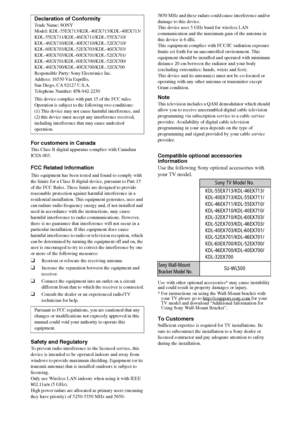 Page 2020
For customers in Canada
This Class B digital apparatus complies with Canadian 
ICES-003.
FCC Related Information
This equipment has been tested and found to comply with 
the limits for a Class B digital device, pursuant to Part 15 
of the FCC Rules. These limits are designed to provide 
reasonable protection against harmful interference in a 
residential installation. This equipment generates, uses and 
can radiate radio frequency energy and, if not installed and 
used in accordance with the...