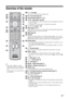 Page 99 GB
Overview of the remote
z The number 5, PROG + and A/B 
buttons have tactile dots. Use the tactile 
dots as references when operating the 
TV.
 If you turn the TV off, Theatre Mode is 
also turned off.
1"/1 – TV standby
Turns the TV on and off from standby mode.
2A/B – Dual Sound (page 24)
3Coloured buttons (page 12, 13, 15)
4/  – Input select / Text hold
 In TV mode (page 18): Selects the input source from equipment connected 
to the TV sockets.
 In Analogue Text mode (page 12): Holds the...