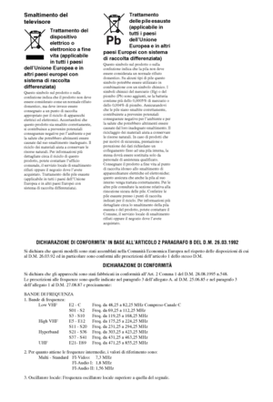 Page 4020IT
Smaltimento del 
televisore
Trattamento del 
dispositivo 
elettrico o 
elettronico a fine 
vita (applicabile 
in tutti i paesi 
dell’Unione Europea e in 
altri paesi europei con 
sistema di raccolta 
differenziata)
Questo simbolo sul prodotto o sulla 
confezione indica che il prodotto non deve 
essere considerato come un normale rifiuto 
domestico, ma deve invece essere 
consegnato a un punto di raccolta 
appropriato per il riciclo di apparecchi 
elettrici ed elettronici. Accertandosi che 
questo...