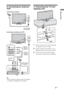 Page 5
5 GB
Start-up Guide
3: Connecting an antenna/
VCR
Connecting an antenna
Connecting an antenna and VCR
~
 When connecting an antenna cable (not supplied), an adaptor (not supplied) may be required.
4: Preventing the TV from 
toppling over
1Install a wood screw (4 mm in diameter, 
not supplied) in the TV stand.
2Install a machine screw (M6 × 12, not 
supplied) into the screw hole of the TV.
3Tie the wood screw and the machine 
screw with a strong cord (not supplied).
Antenna cable 
(not supplied)
Antenna...