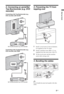 Page 55 GB
Start-up Guide
2: Connecting an aerial/Set 
Top Box/recorder (e.g. DVD 
recorder)
Connecting a Set Top Box/recorder (e.g. 
DVD recorder) with SCART
Connecting a Set Top Box/recorder (e.g. 
DVD recorder) with HDMI
3: Preventing the TV from 
toppling over
1Install a wood screw (4 mm in diameter, 
not supplied) in the TV stand.
2Install a machine screw (M6 x 12, not 
supplied) into the screw hole of the TV.
3Tie the wood screw and the machine 
screw with a strong cord.
4: Bundling the cables
~
Do not...