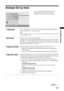 Page 3535 GB
Using MENU Functions
Analogue Set-up menu
You can select the options listed below on the 
Analogue Set-up menu. To select options in 
“Settings”, refer to “Picture menu” (page 24).
1 Digit DirectWhen “1 Digit Direct” is set to “On”, you can select an analogue channel using one 
preset number button (0 - 9) on the remote.
Note
When “1 Digit Direct” is set to “On”, you cannot select channel numbers 10 and above entering 
two digits using the remote.
Auto TuningTunes in all the available analogue...