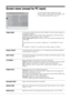 Page 3232 GB
Screen menu (except for PC input)
You can select the options listed below on the 
“Screen” menu. To select options in “Settings”, refer 
to “Navigating through menus” (page 27).
Target InputsFor the input currently being viewed, select whether to use the common setting or to 
set each item separately.
“Common”: Applies common settings whose adjustments are shared with other 
inputs in which “Target Inputs” is set to “Common”. 
Current input name (e.g. AV1): Allows you to set each option separately...