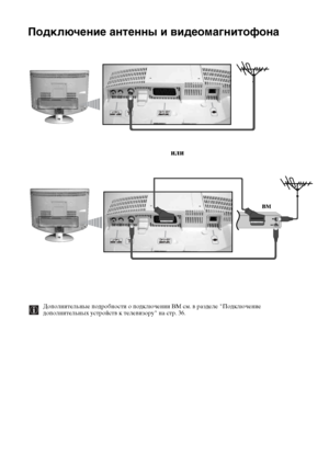 Page 5920
Подключение антенны и видеомагнитофона
или
ВМ
Описание и установка телевизора
Дополнительные подробности о подключении ВМ см. в разделе "Подключение 
дополнительных устройств к телевизору" на стр. 36.
/oKnPoaded Бrom TVНDanuaP.com DanuaPs 