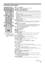 Page 99 GB
KLV-22S570A
4-142-343-11(1)
Overview of the remote
1"/1 – TV standbyPress to turn the TV on or to switch to standby mode.
2AUDIO – Dual Sound (page 18)
3SCENE – Scene Select mode
Press to display the “Scene Select” menu. When you select the desired scene 
option, the optimum sound and picture quality for selected scene are automatically 
set.
Sports: Delivers picture scenes that let you experience realistic picture and sound 
like those in a stadium.
Game: Delivers picture scenes that let you...