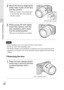 Page 20GB
20
Preparing the camera
 When attaching a lens, do not press the lens release button.
 Do not use force when attaching a lens.
 The Mount Adaptor (sold separately) is required to use an A-mount lens (sold 
separately). For details, refer to the operating manual supplied with the Mount 
Adaptor.
xRemoving the lens
2Mount the lens by aligning the 
white index marks on the lens 
and the camera.
 Hold the camera’s face downward 
to prevent the dust from entering 
into the camera.
White index marks
3While...