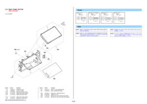 Page 25A6CCCE74558B3E905AD2CEF677F08944E4F80AE9D638E1A7EC0B95815DA1F3ED
NEX-3A/3D/3K/5A/5D/5K/5CK/5H_L2
2-20
Ref. No. Part No. DescriptionRef. No. Part No. Description
 301 X-2548-251-1 FRAME ASSY (210)
* 302 4-186-555-01 LIGHT (LC), GUIDE,
0 303 A-1779-038-A PANEL BLOCK ASSY (BLACK)
0 303 A-1779-732-A PANEL BLOCK ASSY (SILVER)
0 303 A-1779-733-A PANEL BLOCK ASSY (RED)
0
 303 A-1779-734-A PANEL BLOCK ASSY (WHITE)
* 304 4-190-763-01 BRACKET (G), STRAP (210)
 305 4-186-571-01 SHEET, LC LIGHT INTERCEPTION
* 306...