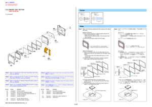 Page 27A6CCCE74558B3E905AD2CEF677F08944E4F80AE9D638E1A7EC0B95815DA1F3ED
NEX-3A/3D/3K/5A/5D/5K/5CK/5H_L2
2-22
Ref. No. Part No. DescriptionRef. No. Part No. Description
* 401 4-185-996-01 IM PLATE, IMAGER 402 A-1773-805-A IM PLATE UNIT, LOWPASS RETAINER 403 1-856-102-11 OPTICAL FILTER BLOCK (OFB-01-09) (Note1, 5) 404 4-193-875-01 CUTTER, IM FLARE (S) 405 4-185-993-01 IM SHEET, SPACER
 406 4-194-127-01 IM TAPE, SPACER FIXED (S)
* 407 4-186-454-01 RADIATION SHEET (IS) (Note4) *
 408 4-189-415-01 HEAT SINK (210)...