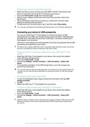 Page 106ToplayamusictrackonaclientdeviceusingCast
1 Make sure that you have correctly set up the DMR or DLNA