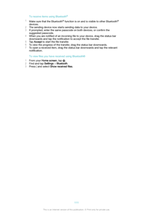 Page 111ToreceiveitemsusingBluetoothp
1 Make sure that the Bluetooth 