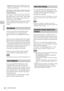 Page 46Useful Functions46
Recording
 The MLUT setting is locked to “MLUT On” for the 
MPEG2 Proxy video that is recorded simultaneously 
when in the Cine EI mode.
Recording on the AXS and SxS memory 
simultaneously
Set “Setting” in “Rec Control” (page 84) of the 
Recording menu to “SxS & AXS,” while “Main 
Operation” in “Base Setting” (page 90) of the 
System menu is set to “RAW.”
You can simultaneously record pictures of RAW 
format and pictures with formats set by “Rec 
Format.”
You can review the last...