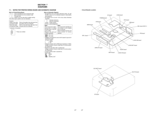 Page 1717 17
SECTION  7
DIAGRAMS
7-1. NOTES FOR PRINTED WIRING BOARD AND SCHEMATIC DIAGRAM
Note:
The components identi-
fied by mark 0 or dotted
line with mark 0 are criti-
cal for safety.
Replace only with part
number specified.Note:
Les composants identifiŽs par
une marque 0 sont critiques
pour la sŽcuritŽ.
Ne les remplacer que par une

spŽcifiŽ. Note on Schematic Diagram:
¥ All capacitors are in µF unless otherwise noted.  pF: µµF
50 WV or less are not indicated except for electrolytics
and tantalums.
¥ All...