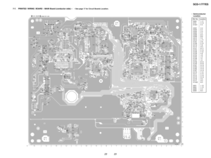 Page 2323 23
SCD-1/777ES
¥ Semiconductor
Location
Ref. No. Location
D504 L-11
D701 C-13
D1501 E-3
IC501 C-2
IC503 E-2
IC504 C-4
IC505 F-2
IC506 B-3
IC508 B-6
IC512 F-5
IC515 L-11
IC707 C-9
IC709 E-12
IC710 F-9
IC712 H-3
IC721 B-11
IC725 E-14
IC726 F-12
IC729 E-8
IC734 J-6
IC735 J-4
IC736 I-5
IC737 I-5
IC739 B-12
IC740 B-10
IC761 G-14
IC763 G-14
IC765 H-14
IC767 H-14
IC770 F-14
IC771 E-14
IC772 C-14
IC773 D-14
IC776 H-2
IC777 H-2
IC1502 B-3
Q501 L-13
Q502 L-13
Q506 C-4
Q508 B-3
7-7. PRINTED  WIRING  BOARD Ð MAIN...