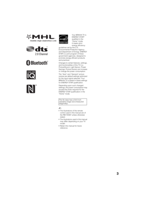 Page 3D:\SONY TV\SY120165_H1\4447572111_US\US02REG.fm
KDL-55W900A
4-447-572-11(1)
3
Your BRAVIA TV is 
ENERGY STAR® 
qualified in the 
“Home” mode. 
It meets strict 
energy efficiency 
guidelines set by the U.S. 
Environmental Protection Agency 
and Department of Energy. ENERGY 
STAR is a joint program of these 
government agencies, designed to 
promote energy efficient products 
and practices.
Changes to certain features, settings, 
and functionalities of this TV (i.e. 
Picture/Sound, Light Sensor, Power...