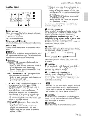 Page 1111 (GB)
Location and Function of Controls
Control panel
1 VOL +/Ð keys
Adjust the volume of the built-in speakers and output
level of the AUDIO jack.
+ : Increases the volume.
Ð : Decreases the volume.
2 Arrow keys (M/m/