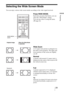 Page 2929 
Projecting
Selecting the Wide Screen Mode
You can enjoy various wide screen modes according to the video signal received. 
Press WIDE MODE.
Each time you press the button, you can 
select the “Wide Mode” setting.
You can also select it using the menu. 
(1 page 44)
Wide Zoom
A 4:3 aspect ratio picture is enlarged over 
the entire screen properly. The upper and 
lower portions of the screen are slightly 
cut off.
Normal
A picture with normal 4:3 aspect ratio is 
displayed in the center of the screen to...