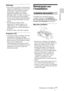 Page 575 FRRemarques sur l’installation
Généralités
Nettoyage
 Pour conserver au châssis l’éclat du neuf, 
nettoyez-le régulièrement au moyen d’un 
chiffon doux. Pour éliminer les taches 
récalcitrantes, employez un chiffon 
légèrement imprégné d’une solution 
détergente neutre. N’utilisez en aucun cas 
des solvants puissants tels que diluant, 
benzène ou des agents nettoyants abrasifs 
car ceci pourrait endommager le fini du 
châssis.
 Ne touchez pas l’objectif. Pour 
dépoussiérer l’objectif, employez un...