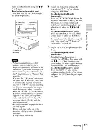 Page 1717Projecting
Projecting the Picture
menu and adjust the tilt using the M/m/
