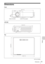 Page 5151Dimensions
Others
Dimensions
Front
Left side
To p
Unit: mm (inches)
298 (11 3/4)
73.3 (3) 75.7 (3)
38.7
(1 9/16)
69 (2  3/4)
Center of the lens Center of the projector
69 (2
 3/4)
243.5 (9 5/8)
MENU INPUTTILTPUSHENTER
298 (11 3/4)
243.5 (9
 5/8) 
