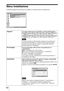 Page 426IT 60
Menu Installazione 
Il menu Installazione permette di cambiare le impostazioni di installazione.
Trapezio VCorregge la distorsione trapezoidale verticale dell’immagine.
Quando la parte inferiore del trapezoide è più lunga della parte 
superiore ( ): imposta un valore inferiore (direzione –). 
Quando la parte superiore del trapezoide è più lunga della parte 
inferiore ( ): imposta un valore superiore (direzione +).
Secondo la posizione dell’immagine regolata con la funzione di 
spostamento...