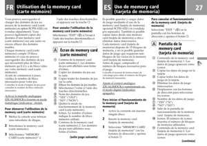 Page 2727FRES
Vous pouvez sauvegarder et
charger des données de jeu au
moyen de la memory card (carte
mémoire) en option SCPH-1020 
UHI(vendue séparément). Vous
pouvez également copier des
données d’une memory card
(carte mémoire) sur une autre ou
encore effacer des données
inutiles.
Chaque memory card (carte
mémoire) compte 15 blocs
mémoire et vous ne pouvez
sauvegarder des données de jeu
qui nécessitent plus de blocs
mémoire qu’il n’y a de blocs vides
sur votre memory card (carte
mémoire).
Avant de commencer...