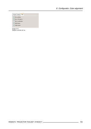 Page 1679. Configurator, Color alignment
Image 9-10
Diagram preview set up
R5905073 PROJECTOR TOOLSET 07/06/2011163 