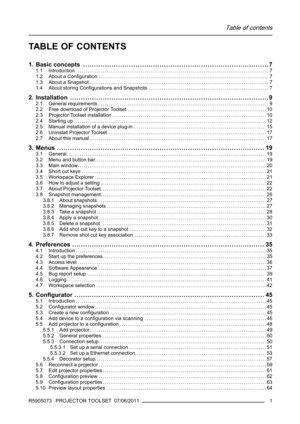 Page 5Table of contents
TABLE OF CONTENTS
1. Basic concepts .....................................................................................7
1.1 Introduction ..................................................................................................... 7
1.2 About a Conﬁguration ......................................................................................... 7
1.3 About a Snapshot .............................................................................................. 7
1.4 About...