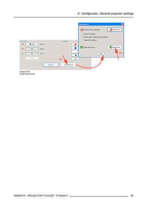 Page 936. Configurator, General projector settings
Image 6-26
Reset electronics
R5905073 PROJECTOR TOOLSET 07/06/201189 