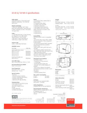 Page 6www.barco.com/presentation
   
 
Ref. no. R599981  May 2007
Barco’s Presentation & Simulation Division is ISO 9001 registered. The information and data given are typical for the equipment described. However any individual
item is subject to change without any notice.
The latest version of this product sheet can be found on www.barco.com/presentation
DLP® technology by Texas Instruments offers crystal clear images with superior quality.
DLP®, the DLP logo and BrilliantColorTMare registered trademarks of...