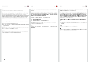 Page 8888
声明宣言文DECLARATIONS
FCCFCC regulations provide that changes or modifications not expressly approved by the party responsible manufacturer could void your authority to operate the equipment .
Note: This equipment has been tested and found to comply with the limits for \
a Class A digital device, pursuant to part 15 of the FCC Rules . These limits are designed to provide reasonable protection against harmful interference when the equipment is operated in a commercial environment . This equipment...