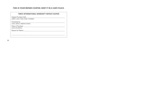 Page 183233
T
hi\f  i\f  your  re\b Air  C ou\bo N. kee\b  iT  iN A  \fA fe  \bl AC e.
TiMeX iNTerNATioNAl WArrANTy re\b Air Cou\boN
Original Purchase Date:  __________________\(__________________\(___________
(attach a c\fpy \ff sal\(es receipt\b if avai\(lable)
Purchased by:  __________________\(__________________\(__________________\((name\b address\b tele\(ph\fne number)Place \ff Purchase:  __________________\(__________________\(_______________  (name and address)Reas\fn f\fr...