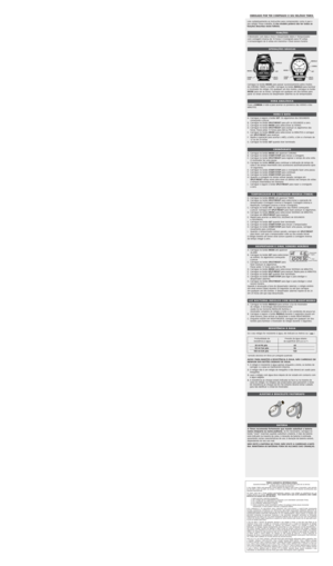 Page 6
THANK YOU FOR PURCHASING YOUR TIMEX WATCH.
EXTENDED WARRANTY
Available in U.S. only. Extend your warranty for an additional 4 years
from date of purchase for $5. You can pay with AMEX, Discover, Visa or
MasterCard by calling 1 800-448-4639 during normal business hours.
P ayment must be made within 30 days of purchase. Name, address, tele-
phone number, purchase date, and 5-digit model number required. You
can also mail a check for $5 to: Timex Extended Warranty, P.O. Box 1676,
Dept. EF, Little Rock, AR...