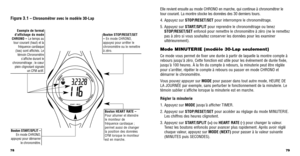 Page 4179
Elle revient ensuite au mode CHRONO en marche, qui continue à chronométrer le
tour courant. La montre stocke les données des 30 derniers tours.
4. Appuyez sur STOP/RESET/SET  pour interrompre le chronométrage. 
5. Appuyez sur  START/SPLITpour reprendre le chronométrage ou tenez
STOP/RESET/SET enfoncé pour remettre le chronomètre à zéro (ne le remettez\
pas à zéro si vous souhaitez conserver les données pour les examiner
ultérieurement).
Mode MINUTERIE (modèle 30-Lap seulement)
Ce mode vous permet de...