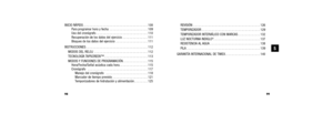 Page 52INICIO RÁPIDO. . . . . . . . . . . . . . . . . . . . . . . . . . . . . . . . . . . . \
. . . 108Para programar hora y fecha . . . . . . . . . . . . . . . . . . . . . . . 109
Uso del cronógrafo . . . . . . . . . . . . . . . . . . . . . . . . . . . . . . . 110
Recuperación de los datos del ejercicio  . . . . . . . . . . . . . . . 111
Bloqueo de los datos del ejercicio . . . . . . . . . . . . . . . . . . . 111
INSTRUCCIONES . . . . . . . . . . . . . . . . . . . . . . . . . . . . . . . . . . . . \
. 112...