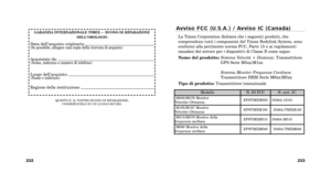 Page 159Av v i s o   F C C   ( U. S. A . )   \b   Av v i s o   I C   ( C a n a d a )  
La Timex Corporation dichiara che i seguenti prodotti, che
comprendono tutti i componenti del Timex Bodylink System, sono
conformi alla pertinente norma FCC, Parte 15 e ai regolamenti
canadesi del settore per i dispositivi di Classe B come segue:
Nome del prodotto: Sistema Velocità + Distanza: Trasmettitore
GPS Serie M5xxùfM1xx 
Sistema \fonitor \brequenza Cardiaca:
Trasmettitore HRM Serie M6xxùfM5xx
Tipo di prodotto:...