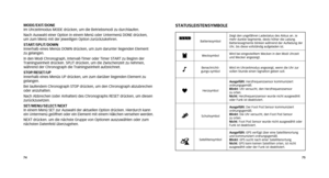 Page 397475
BatteriesymbolZeigt den ungefähren Ladestatus des Akkus an. Je 
mehr dunkle Segmente, desto höher die Ladung. 
Batteriesegmente blinken während der Aufladung der 
Uhr, bis diese vollständig aufgeladen ist.
dWecksymbol
Wird bei eingestelltem Wecken in den Modi Uhrzeit 
und Wecker angezeigt.
NBenachrich ti- 
gungs-symbol Wird im Uhrzeitmodus angezeigt, wenn die Uhr zur 
vollen Stunde einen Signalton geben soll.
gHerzsymbolausgefüllt: Herzfrequenzsensor kommuniziert 
ordnungsgemäß. 
Blinkt: Uhr...