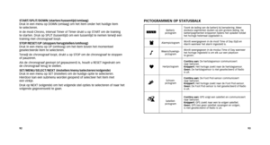 Page 489293
PICTogrammEN oP STaTuSBaLk
Batterij- 
pictogram Toont de lading van de batterij bij benadering. Meer 
donkere segmenten duiden op een grotere lading. De 
batterijsegmenten knipperen tijdens het opladen totdat 
het horloge helemaal opgeladen is.
dAlarmpictogram
Wordt	weergegeven	in	de	modi	Time	of	Day	(tijd)	en	
Alarm wanneer het alarm ingesteld is.
NWaarschuwings- 
pictogram Wordt weergegeven in de modus Time of Day wanneer 
het horloge ingesteld is om elk uur een pieptoon  
te geven.
gHartpictogram...