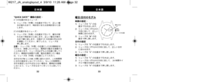 Page 21曜日/日付のモデル
時間の設定：1)   リューズレグ“C” の位
置まで引き出します。
2)   リューズレグいずれかの 方向に回して、正しい
時間に合わせます。
3)   リューズレグ
“A” の位
置まで押し戻します。
日付の設定1)   リューズレグ “B” の位置まで引き出します。
2)   リューズレグいずれかの方向に回して、正しい日付 に合わせます。
3)   リューズレグ “A” の位置まで押し戻します。
曜日の設定：1)   リューズレグ “C” の位置まで引き出します。
2)   リューズレグいずれかの方向に回して、 24 時間サイ
クルで曜日レグ設定します。
3)   リューズレグ “A” の位置まで押し戻します。
33
日セャ語
“QUICK DATE®” 機能の設定：3  つの位置があるリューズ：
1)   リューズレグ「中間」の位置まで引いて、正しい曜 日が表れるまで、時計回りまたは反時計回りに回レげ
します。
2 つの位置があるリューズ：
1)   リューズレグ「外側」の位置まで引いて、曜日が変 わるまで時計回りに回します。正しい曜日が表れ
るまで繰り返します。日数が 31...