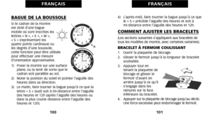 Page 544)   L’aprèsmidiéû faire tourner la bague jusqu’à ce quele « S » précède l’aiguille des heures et soit à  
midistance entre l’aiguille des heures et 12h.
COMMENT AJUSTER LES BRACELETS(Les sections suivantes s’appliquent aux bracelets de
tous les modèles de montreéû avec certaines variantes). 
BRACELET À FERMOIR COULISSANT1    Ouvrir la plaquette de blocage.
2.   Glisser le fermoir jusqu’à la longueur de bracelet souhaitée.
3.   Appuyer tout en  tenant la plaquette de
blocage et glisser le
fermoir d’avant...