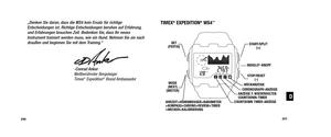 Page 127TIMEX®EXPEDITION®WS4™„Denken Sie daran, dass die WS4 kein Ersatz für richtigeEntscheidungen ist. Richtige Entscheidungen beruhen auf Erfahrung,und Erfahrungen brauchen Zeit. Bedenken Sie, dass Ihr neuesInstrument trainiert werden muss, wie ein Hund. Nehmen Sie sie nachdraußen und beginnen Sie mit dem Training.“
-Conrad AnkerWeltberühmter BergsteigerTimex
®Expedition®Brand Ambassador
251
250
START/SPLIT
(+)
INDIGLO
®-KNOPF
SET
(FERTIG)
MODE
(NEXT) 
(WEITER) STOP/RESET
(-)
UHRZEIT>HÖHENMESSER>BAROMETER...