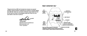 Page 153TIMEX®EXPEDITION®WS4™
“Vergeet niet dat uw WS4 niet de plaats kan innemen van gezond verstand. Gezond verstand is gebaseerd op ervaring en ervaring opdoenkost altijd tijd. Geniet van uw nieuwe instrument, maar bedenk wel dathet net zoals een hond is die beweging nodig heeft. Neem het meenaar buiten en test het en uzelf uit.”
-Conrad AnkerWereldvermaarde bergbeklimmerMerkambassador voor Timex
®Expedition®
303
302
START/SPLIT
(starten/tussentijd) (+)
KNOP INDIGLO
®
SET 
(instellen) (DONE) 
(voltooid)
MODE...