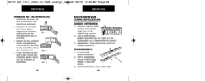 Page 216ENTFERNEN VON ARMBANDGLIEDERN
GLIEDER ENTFERNEN:1.    Armband aufrecht stellenund mit einem spitzen
Gegenstand in die
Gliedöffnung stechen.
2.   Stift in Pfeilrichtung kräftig herausdrücken, bis Glied sich löst. 
(Stifte sollen sich schwer entfernen lassen.)
3.    Wiederholen, bis die gewünschte Anzahl von Gliedern entfernt ist.
ZUSAMMENBAU:1.   Armbandteile zusammensetzen.
2.   Stift in entgegenge  -
setzter Pfeilrichtung
wieder in das Glied
setzen.
3.   Stift hineindrücken, bis er sicher sitzt.
49...