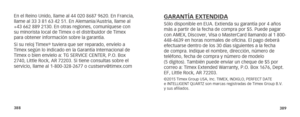 Page 197388389
En el Reino Unido, llame al 44 020 8687 9620. En Francia, 
llame al 33 3 81 63 42 51. En Alemania/Austria, llame al 
+43 662 889 2130. En otras regiones, comuníquese con 
su minorista local de Timex o el distribuidor de Timex 
para obtener información sobre la garantía. 
Si su reloj Timex
® tuviera que ser reparado, envíelo a 
Timex según lo indicado en la Garantía Internacional de 
Timex o bien envíelo a: TG SERVICE CENTER, P.O. Box 
2740, Little Rock, AR 72203. Si tiene consultas sobre el...