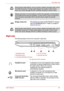 Page 28User’s Manual2-4
The Grand Tour
Right side
The following figure shows the computer’s right side.
The right side of the computer
Keep foreign metal objects, such as screws, staples and paper clips, out of 
the USB connectors. Foreign metal objects can create a short circuit, 
which can cause damage and fire, possibly resulting in serious injury.
Please note that it is not possible to confirm the operation of all functions 
of all USB devices that are available. In view of this it may be noted that 
some...