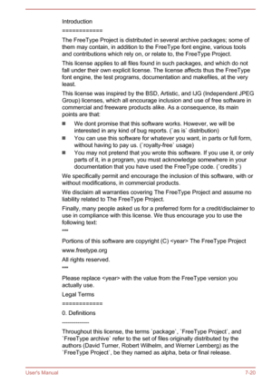 Page 130Introduction
============
The FreeType Project is distributed in several archive packages; some of
them may contain, in addition to the FreeType font engine, various tools
and contributions which rely on, or relate to, the FreeType Project.
This license applies to all files found in such packages, and which do not fall under their own explicit license. The license affects thus the FreeType font engine, the test programs, documentation and makefiles, at the veryleast.
This license was inspired by the BSD,...