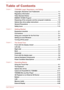 Page 2Table of ContentsChapter 1TOSHIBA Legal, Regulatory, and SafetyCopyright, Disclaimer and Trademarks  .............................................. 1-1Regulatory Information  ......................................................................... 1-2Video Standard Notice  .......................................................................... 1-8ENERGY STAR® Program  .................................................................... 1-9Disposing of the computer and the computer's batteries...